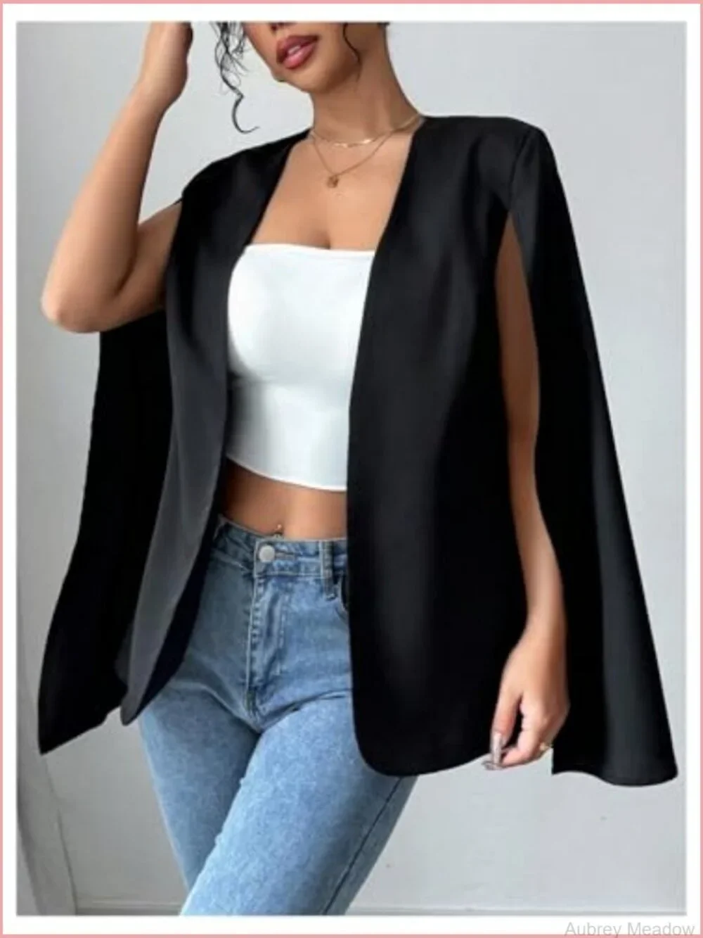 Cape Blazer Split Long Sleeve Open Front Elegant Work Dressy Jacket Coat